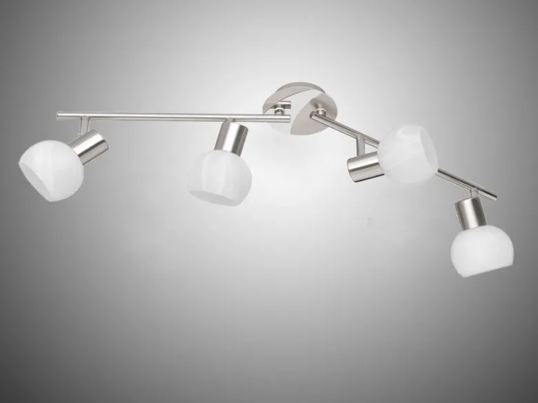 LED Deckenstrahler 4-flammig Silber Chrom & Glas Alabaster, Breite 69cm