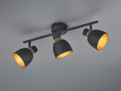 LED Deckenstrahler 3-flammig Schwarz Gold mit Drahtgeflecht, Breite 45cm
