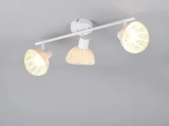 LED Deckenstrahler 3-flammig Weiß, Lampenschirme Rattan, Breite 59cm