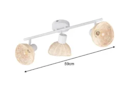 LED Deckenstrahler 3-flammig Weiß, Lampenschirme Rattan, Breite 59cm