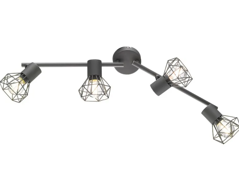LED Deckenstrahler Grau 4-flammig, Gitterlampe schwenkbar, Breite 60cm