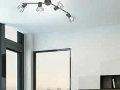 LED Deckenstrahler Grau 4-flammig, Gitterlampe schwenkbar, Breite 60cm