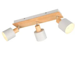 LED Deckenstrahler Hellgrau mit Holz 3-flammig, Breite 45cm