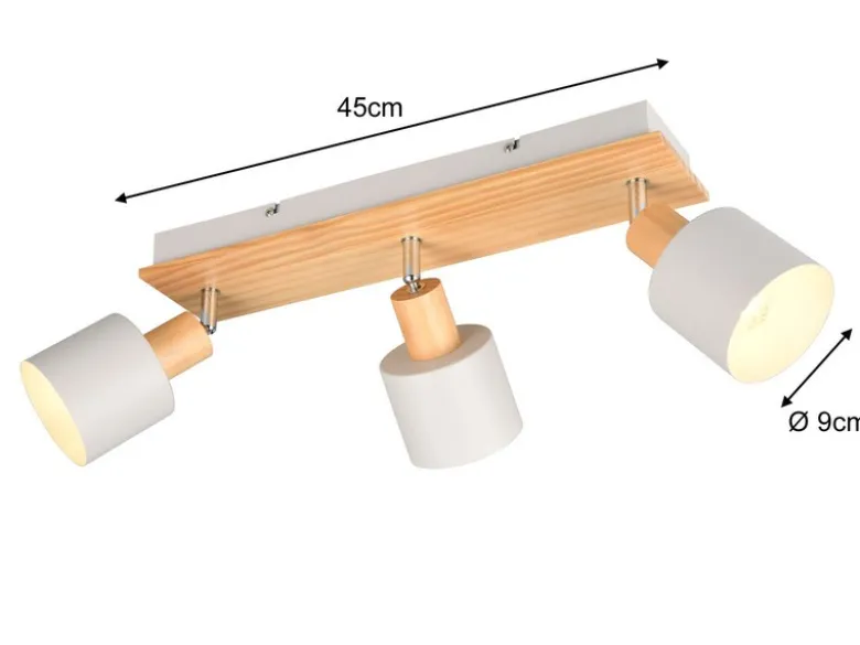 LED Deckenstrahler Hellgrau mit Holz 3-flammig, Breite 45cm