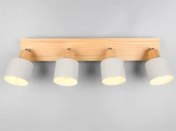 LED Deckenstrahler Hellgrau mit Holz 4-flammig, Breite 60cm