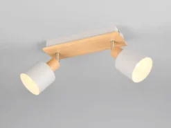 LED Deckenstrahler Hellgrau mit Holz 2-flammig, Breite 30cm