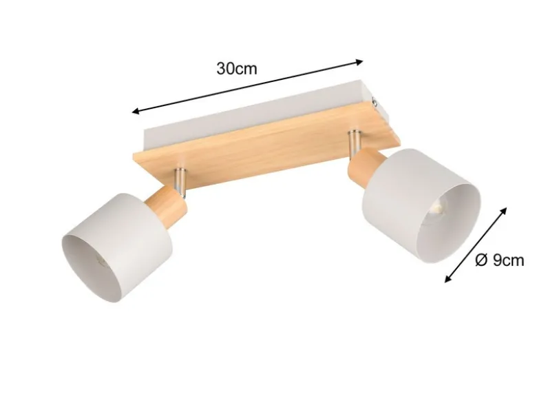 LED Deckenstrahler Hellgrau mit Holz 2-flammig, Breite 30cm