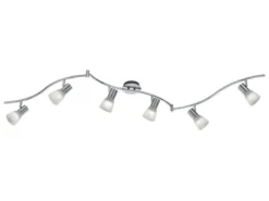 LED Deckenstrahler LEVISTO 6-flammig Silber Glasschirme schwenkbar, Breite 180cm