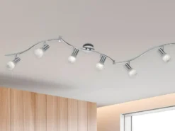 LED Deckenstrahler LEVISTO 6-flammig Silber Glasschirme schwenkbar, Breite 180cm