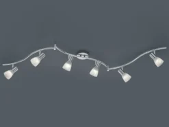 LED Deckenstrahler LEVISTO 6-flammig Silber Glasschirme schwenkbar, Breite 180cm