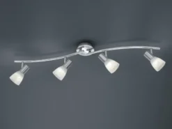 LED Deckenstrahler LEVISTO 4-flammig Silber Glasschirme schwenkbar, Breite 88cm