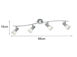 LED Deckenstrahler LEVISTO 4-flammig Silber Glasschirme schwenkbar, Breite 88cm