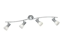 LED Deckenstrahler LEVISTO 4-flammig Silber Glasschirme schwenkbar, Breite 88cm