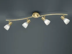 LED Deckenstrahler LEVISTO 4-flammig Messing mit Glasschirmen, Breite 88cm