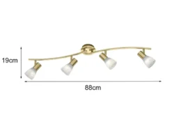 LED Deckenstrahler LEVISTO 4-flammig Messing mit Glasschirmen, Breite 88cm