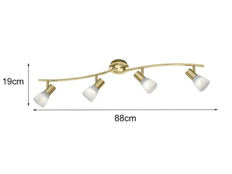 LED Deckenstrahler LEVISTO 4-flammig Messing mit Glasschirmen, Breite 88cm