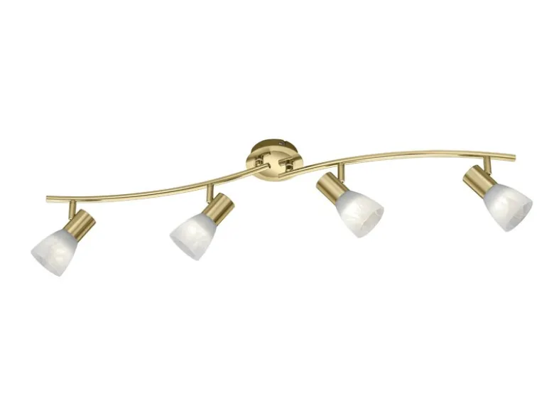 LED Deckenstrahler LEVISTO 4-flammig Messing mit Glasschirmen, Breite 88cm
