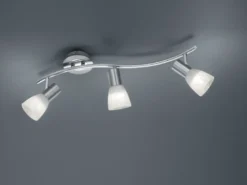 LED Deckenstrahler LEVISTO 3-flammig Silber Glasschirme schwenkbar, Breite 55cm