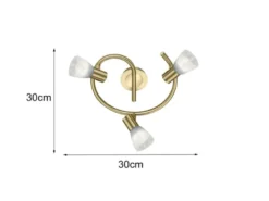 LED Deckenstrahler LEVISTO 3-flammig Messing Glasschirme schwenkbar, Ø 30cm