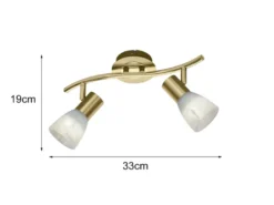 LED Deckenstrahler LEVISTO Messing 2-flammig mit Glasschirmen, Breite 33cm