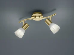 LED Deckenstrahler LEVISTO Messing 2-flammig mit Glasschirmen, Breite 33cm