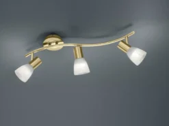 LED Deckenstrahler LEVISTO Messing 3-flammig mit Glasschirmen, Breite 55cm