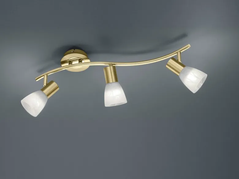 LED Deckenstrahler LEVISTO Messing 3-flammig mit Glasschirmen, Breite 55cm