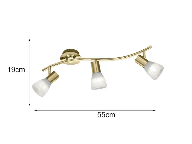 LED Deckenstrahler LEVISTO Messing 3-flammig mit Glasschirmen, Breite 55cm