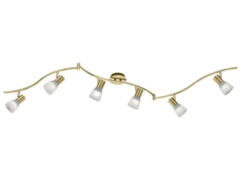 LED Deckenstrahler LEVISTO Messing 6-flammig mit Glasschirmen, Breite 180cm