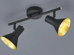 LED Deckenstrahler Metall Schwarz Gold 2-flammig, Breite 33cm