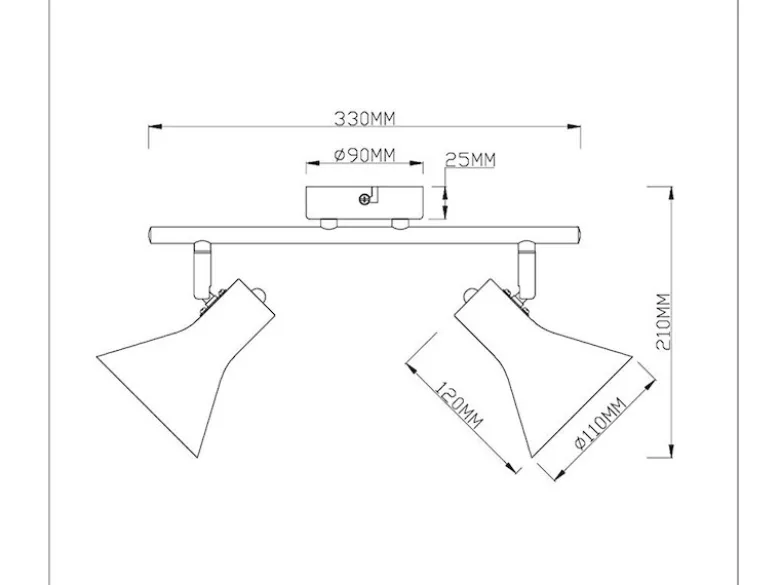 LED Deckenstrahler Metall Schwarz Gold 2-flammig, Breite 33cm