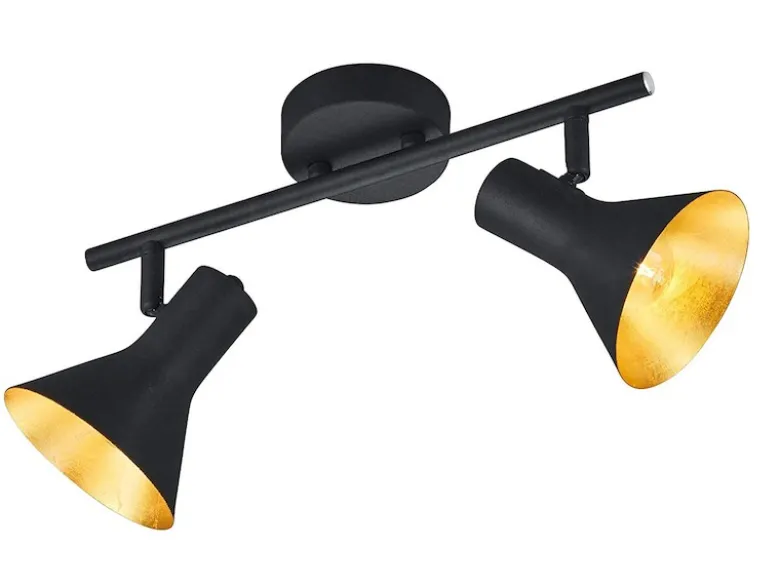 LED Deckenstrahler Metall Schwarz Gold 2-flammig, Breite 33cm