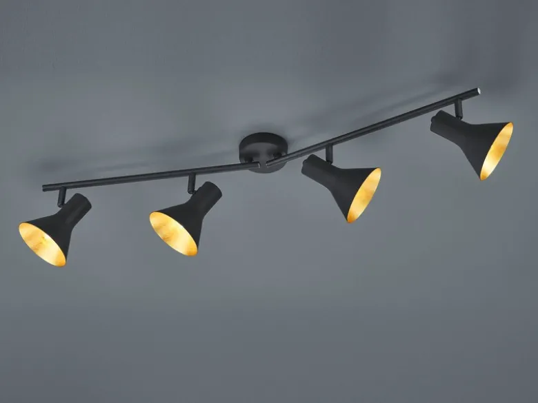 LED Deckenstrahler Metall Schwarz Gold 4-flammig, Breite 84,5cm