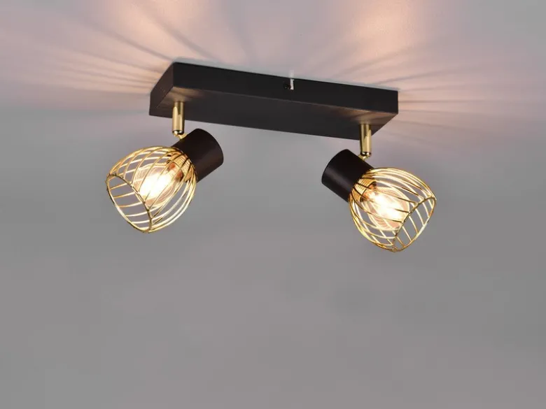 LED Deckenstrahler mit Gitter Lampenschirmen in Gold, Breite 30cm