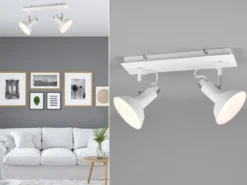 LED Deckenstrahler Retro 2-flammig Metall Weiß, Breite 40cm