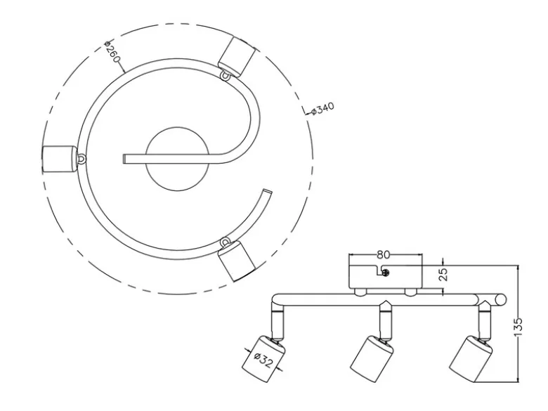LED Deckenstrahler Rondell 3-flammig Metall Weiß, Ø 26cm