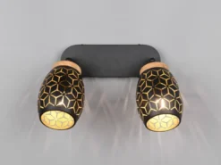 LED Deckenstrahler Schwarz Gold 2-flammig mit Stanzmuster, Breite 28cm