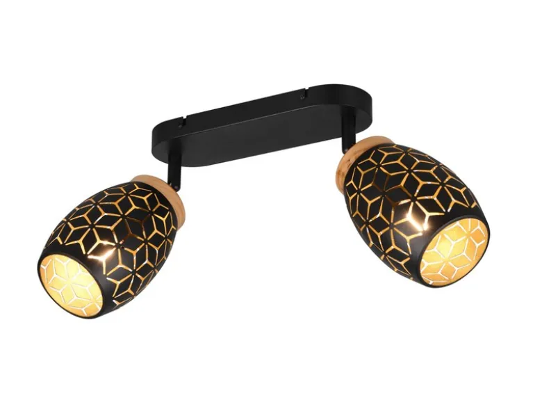 LED Deckenstrahler Schwarz Gold 2-flammig mit Stanzmuster, Breite 28cm