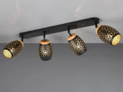 LED Deckenstrahler Schwarz Gold 4-flammig mit Stanzmuster, Breite 74cm