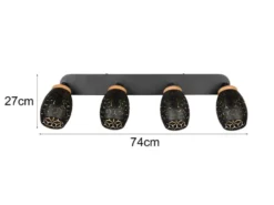LED Deckenstrahler Schwarz Gold 4-flammig mit Stanzmuster, Breite 74cm