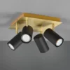 LED Deckenstrahler Schwarz Gold 4-flammig, Quadrat 24cm