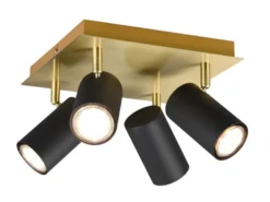 LED Deckenstrahler Schwarz Gold 4-flammig, Quadrat 24cm