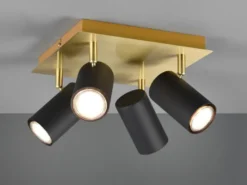 LED Deckenstrahler Schwarz Gold 4-flammig, Quadrat 24cm