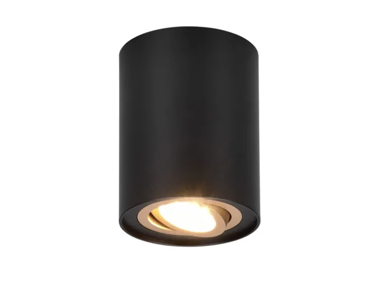 LED Deckenstrahler Schwarz-Gold mit schwenkbarem Spot, Ø 9,6cm