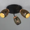 LED Deckenstrahler Schwarz Gold 3-flammig mit Stanzmuster, Ø58cm