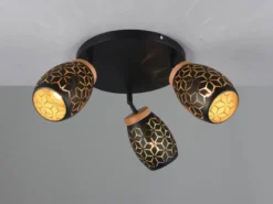 LED Deckenstrahler Schwarz Gold 3-flammig mit Stanzmuster, Ø58cm