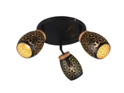 LED Deckenstrahler Schwarz Gold 3-flammig mit Stanzmuster, Ø58cm