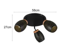 LED Deckenstrahler Schwarz Gold 3-flammig mit Stanzmuster, Ø58cm