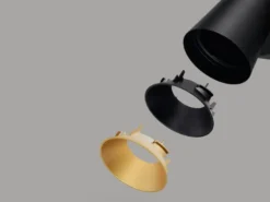 LED Deckenstrahler Schwarz Gold 4-flammig, Breite 64cm