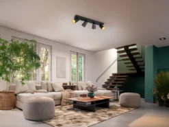 LED Deckenstrahler Schwarz Gold 4-flammig, Breite 64cm